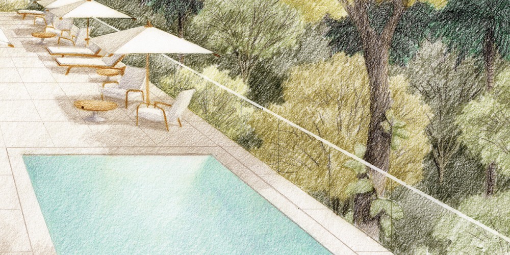 Perspectiva ilustrada da piscina
