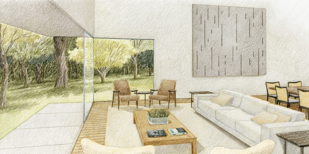 Perspectiva ilustrada do lounge